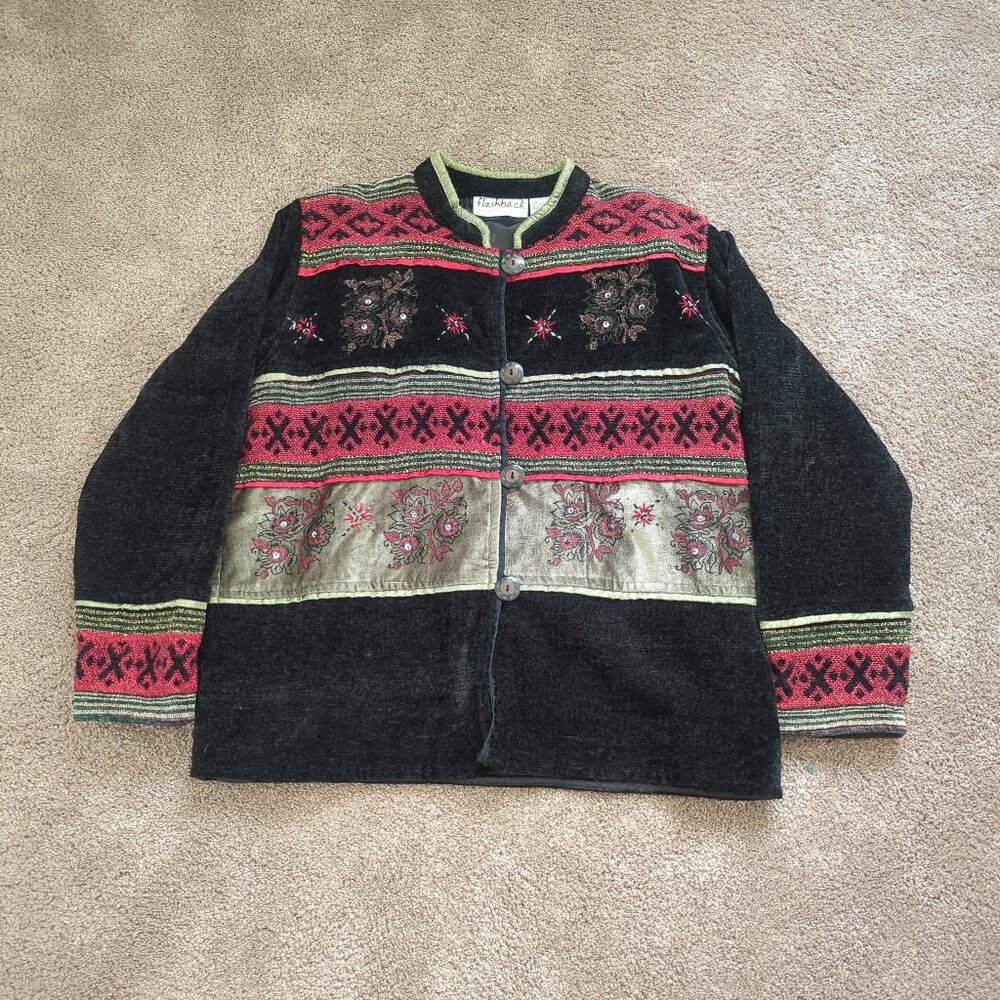 Vintage Flashback Patchwork Velvet Chenille Jacket Size M